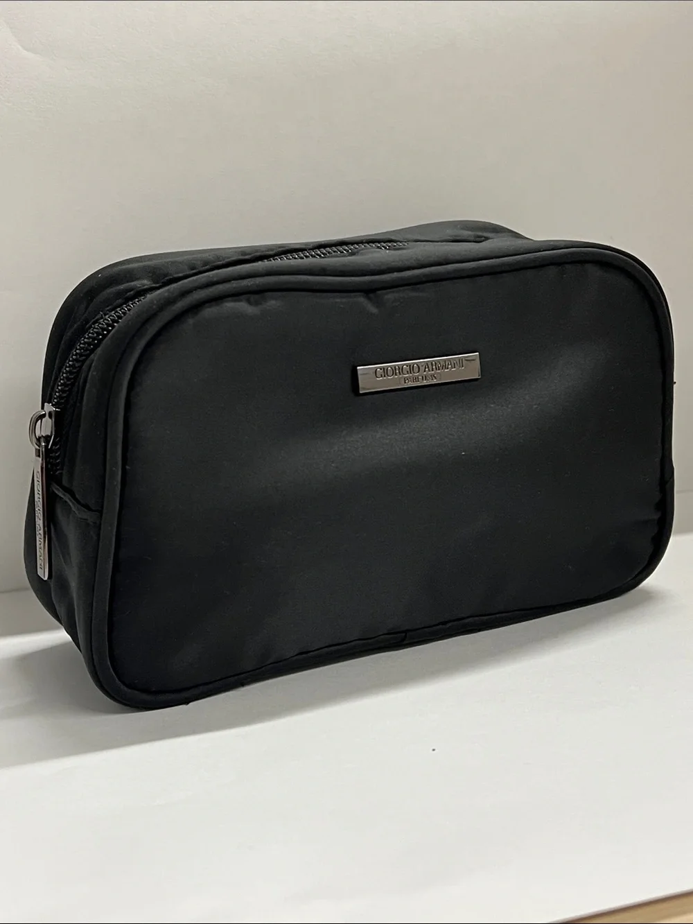 Giorgio Armani Parfums Black Satin Cosmetics Zip Clutch Pouch Bag - New